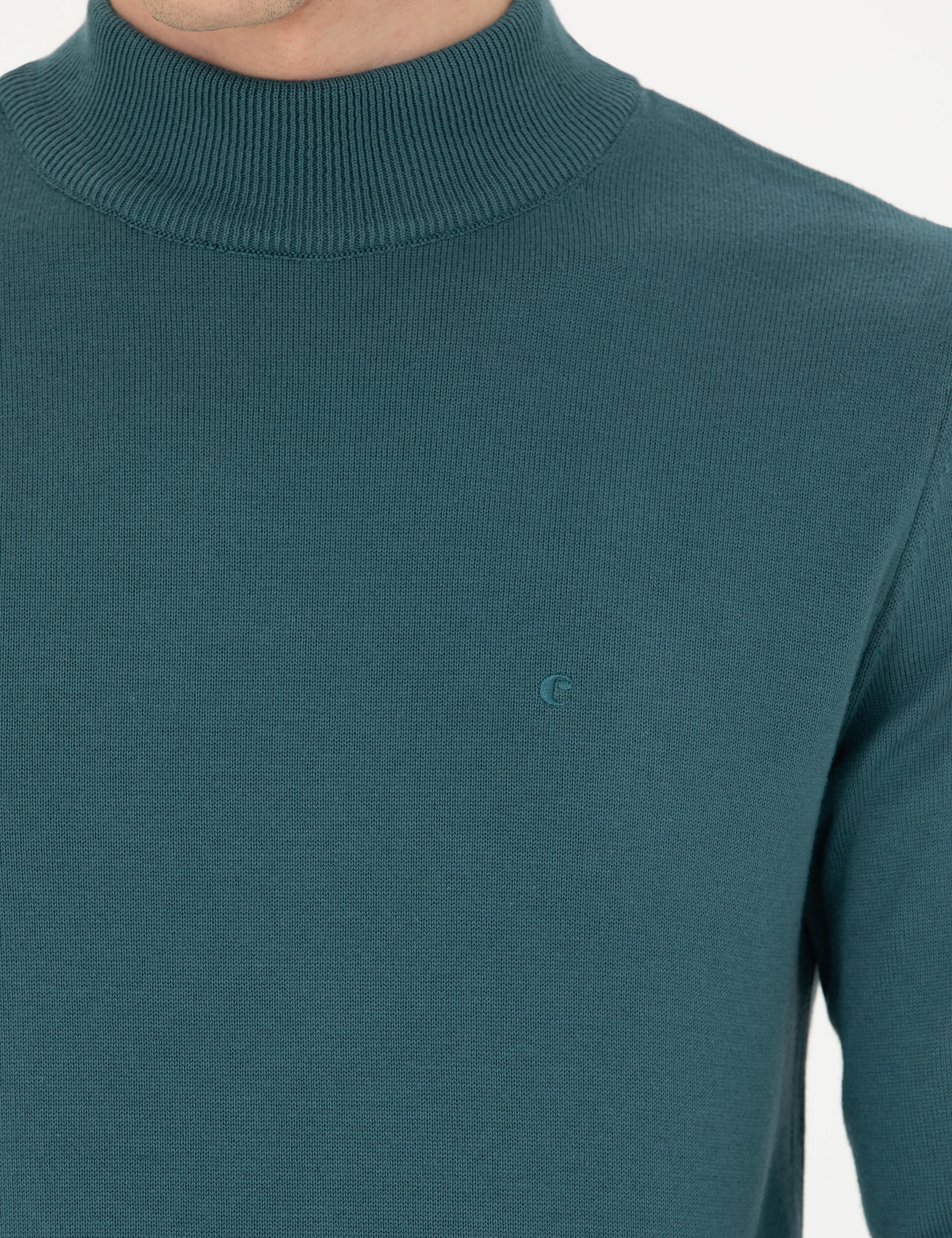 Petrol Slim Fit Yarım Balıkçı Basic Triko Kazak - 50270170113