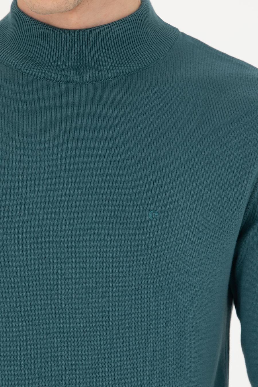 Petrol Slim Fit Yarım Balıkçı Basic Triko Kazak - 50270170113