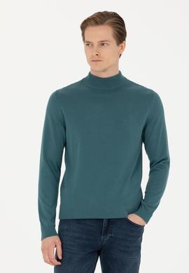 Petrol Slim Fit Yarım Balıkçı Basic Triko Kazak