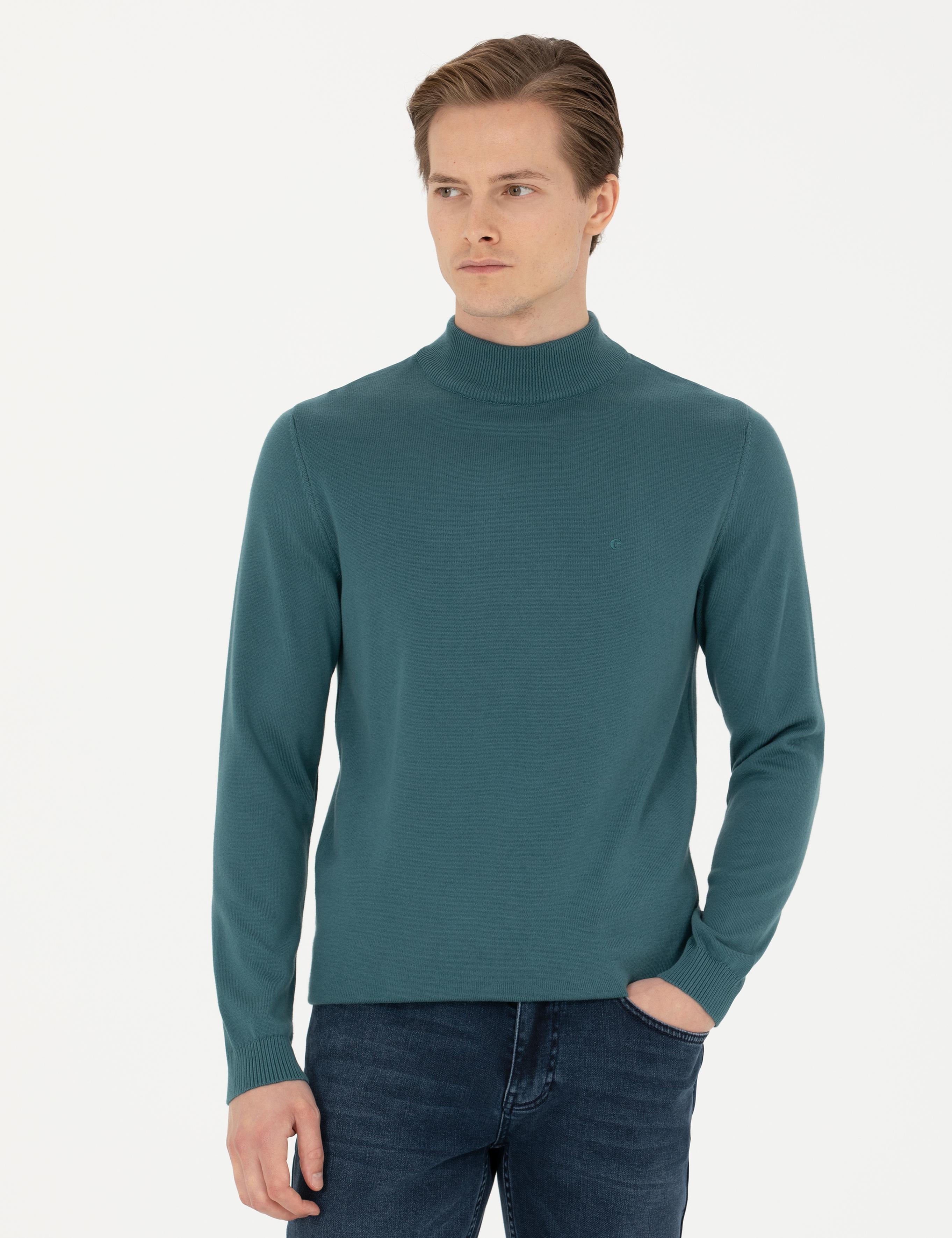 Petrol Slim Fit Yarım Balıkçı Basic Triko Kazak - 50270170113