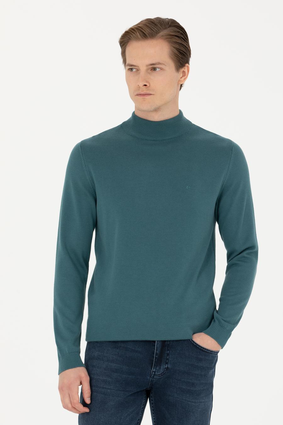 Petrol Slim Fit Yarım Balıkçı Basic Triko Kazak - 50270170113