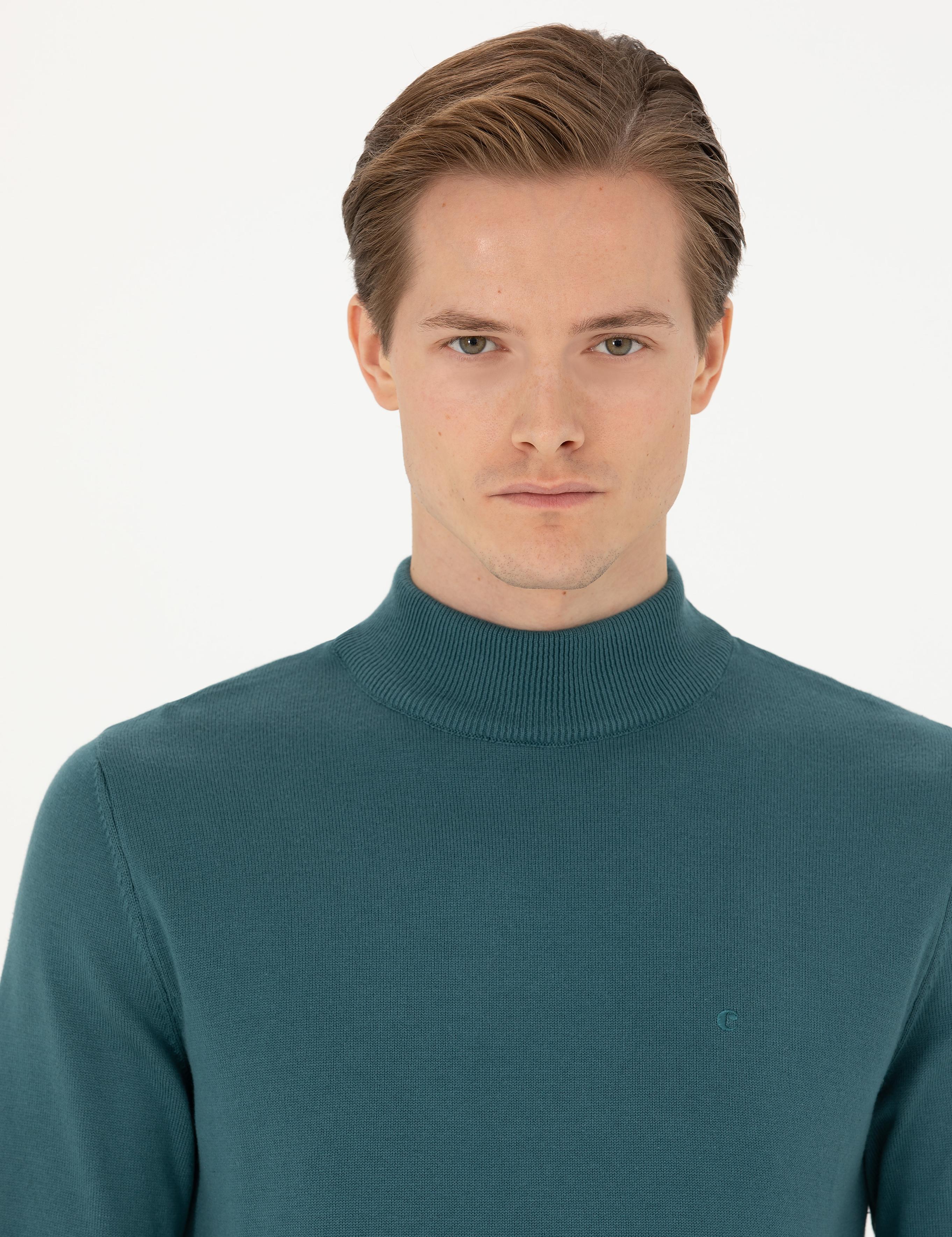 Petrol Slim Fit Yarım Balıkçı Basic Triko Kazak - 50270170113