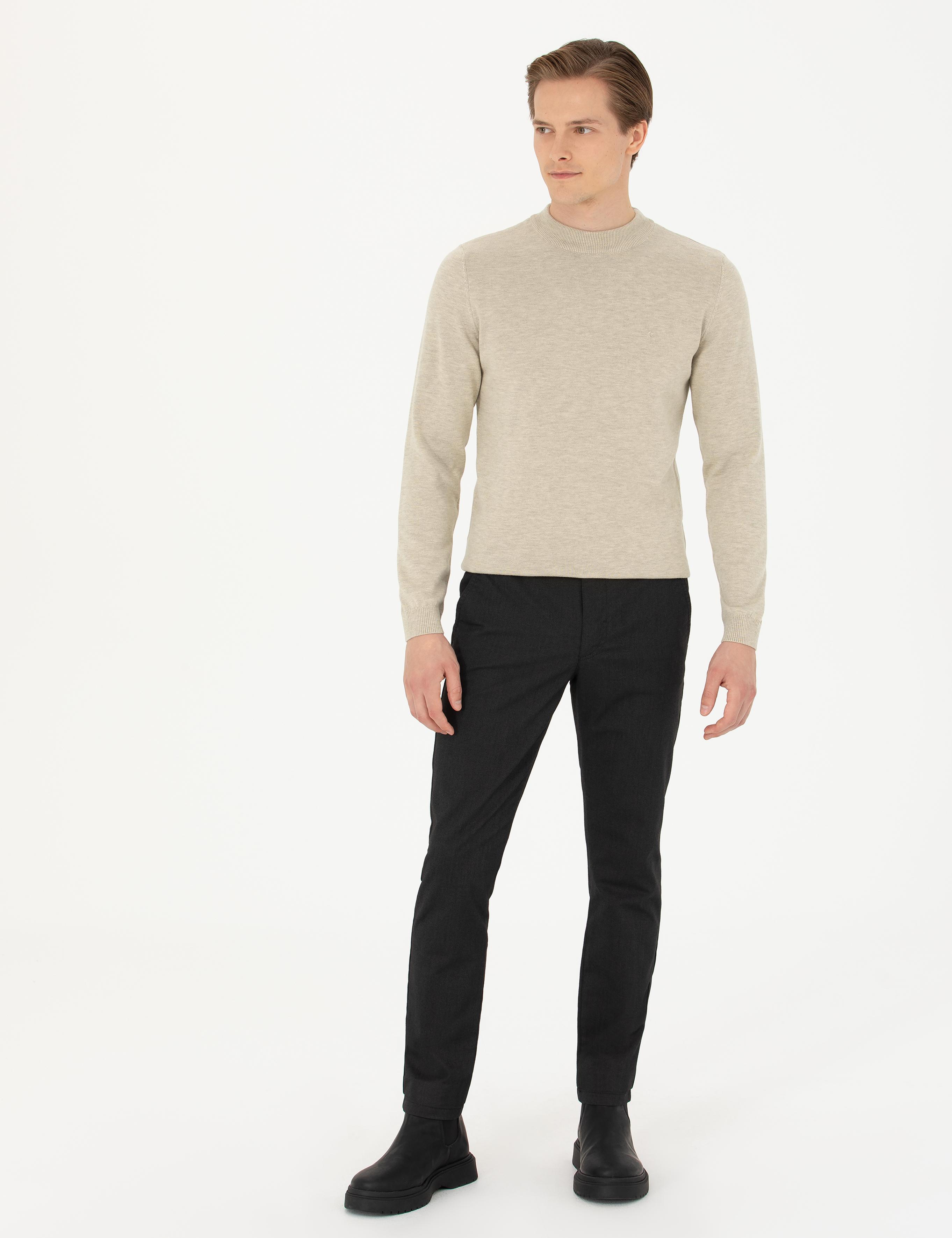 Bej Regular Fit Çeyrek Balıkçı Yaka Basic Triko Kazak - 50274701008