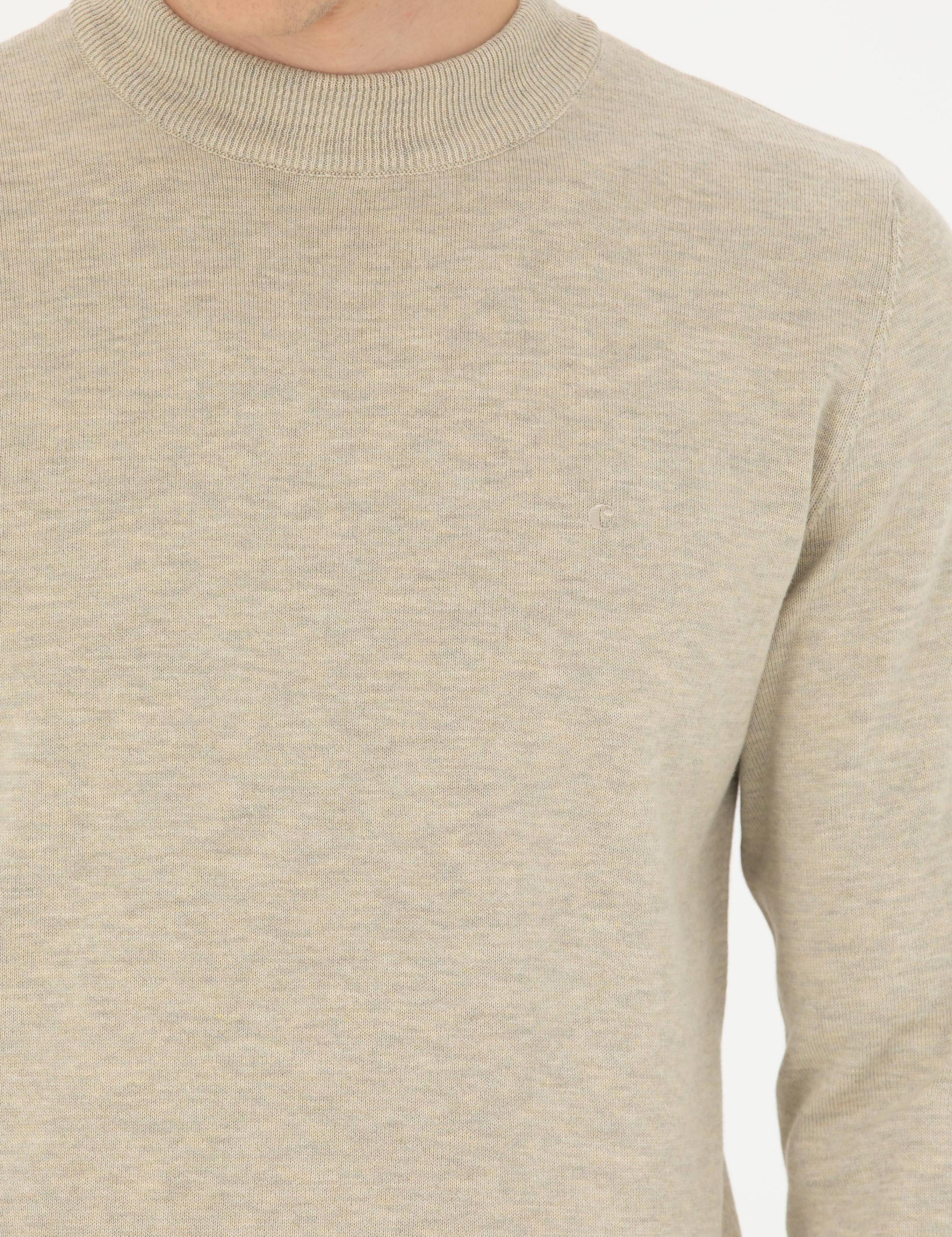Bej Regular Fit Çeyrek Balıkçı Yaka Basic Triko Kazak - 50274701008