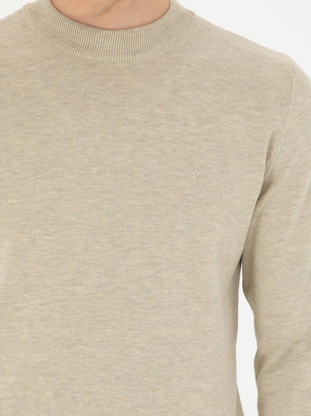 Bej Regular Fit Çeyrek Balıkçı Yaka Basic Triko Kazak