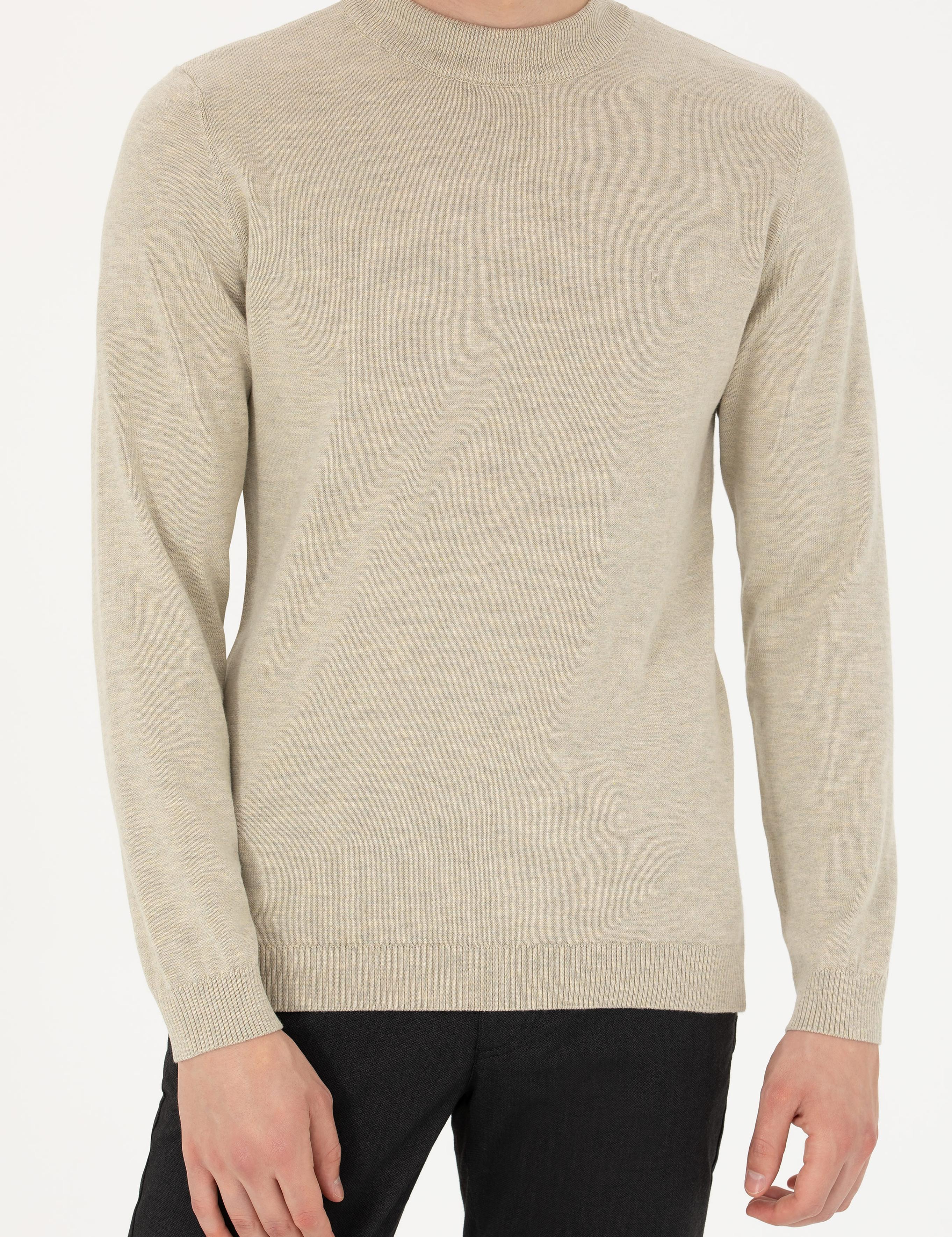 Bej Regular Fit Çeyrek Balıkçı Yaka Basic Triko Kazak - 50274701008