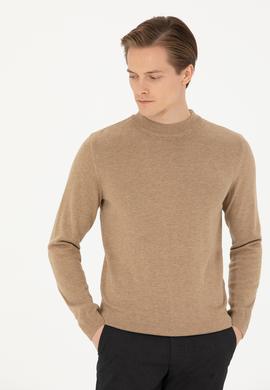 Camel Regular Fit Çeyrek Balıkçı Yaka Basic Triko Kazak