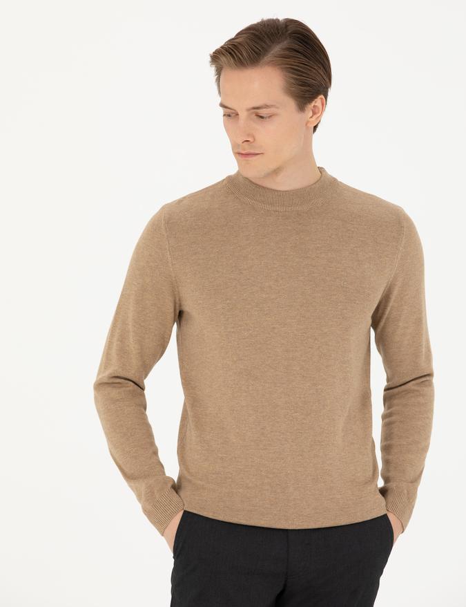 Camel Regular Fit Çeyrek Balıkçı Yaka Basic Triko Kazak