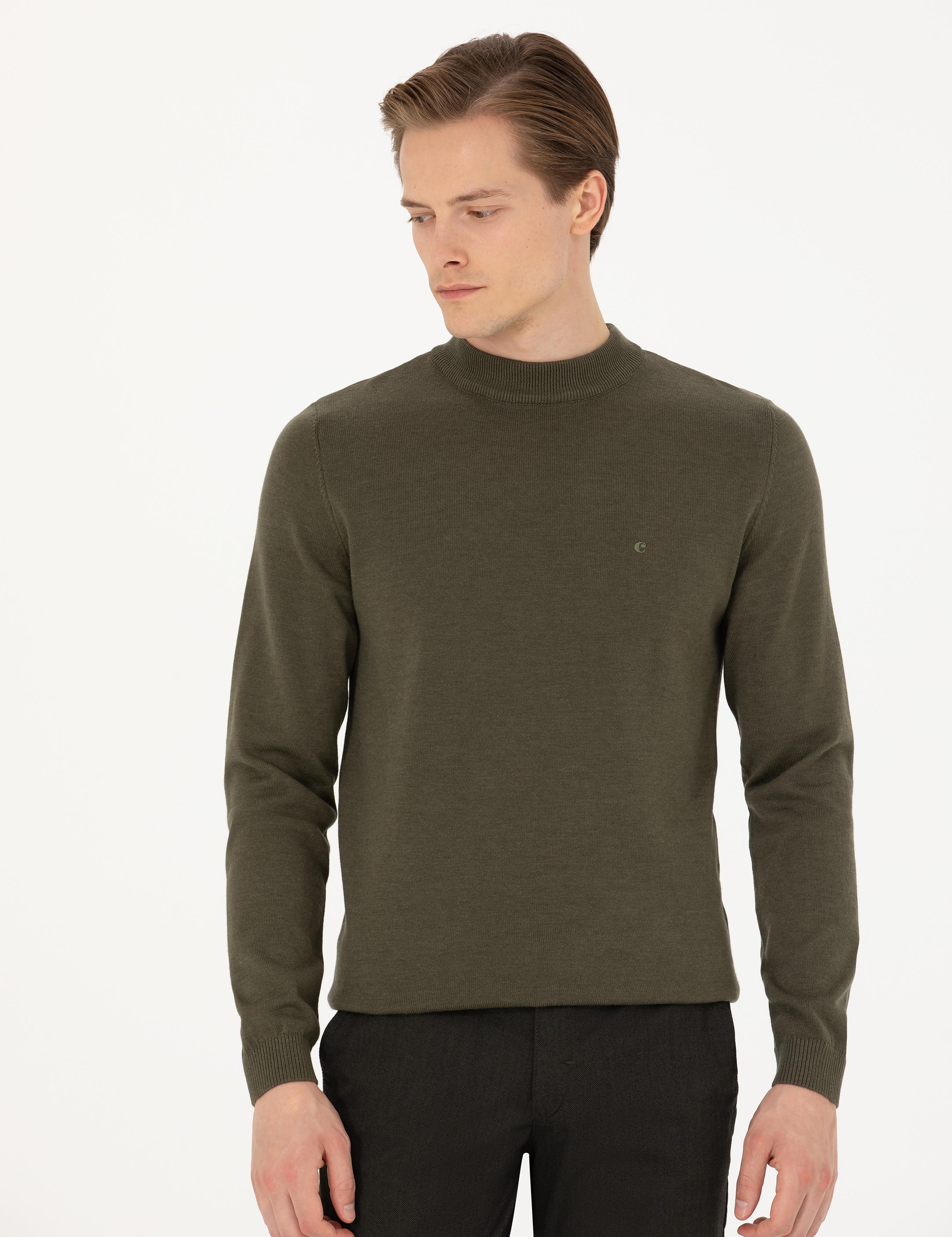 Haki Regular Fit Çeyrek Balıkçı Yaka Basic Triko Kazak - 50274701021