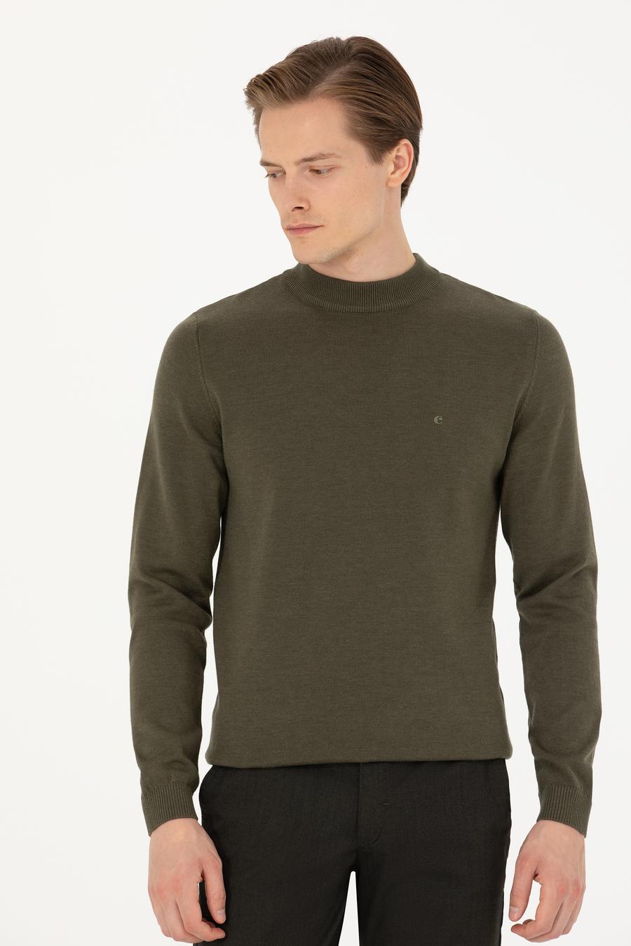 Haki Regular Fit Çeyrek Balıkçı Yaka Basic Triko Kazak - 50274701021