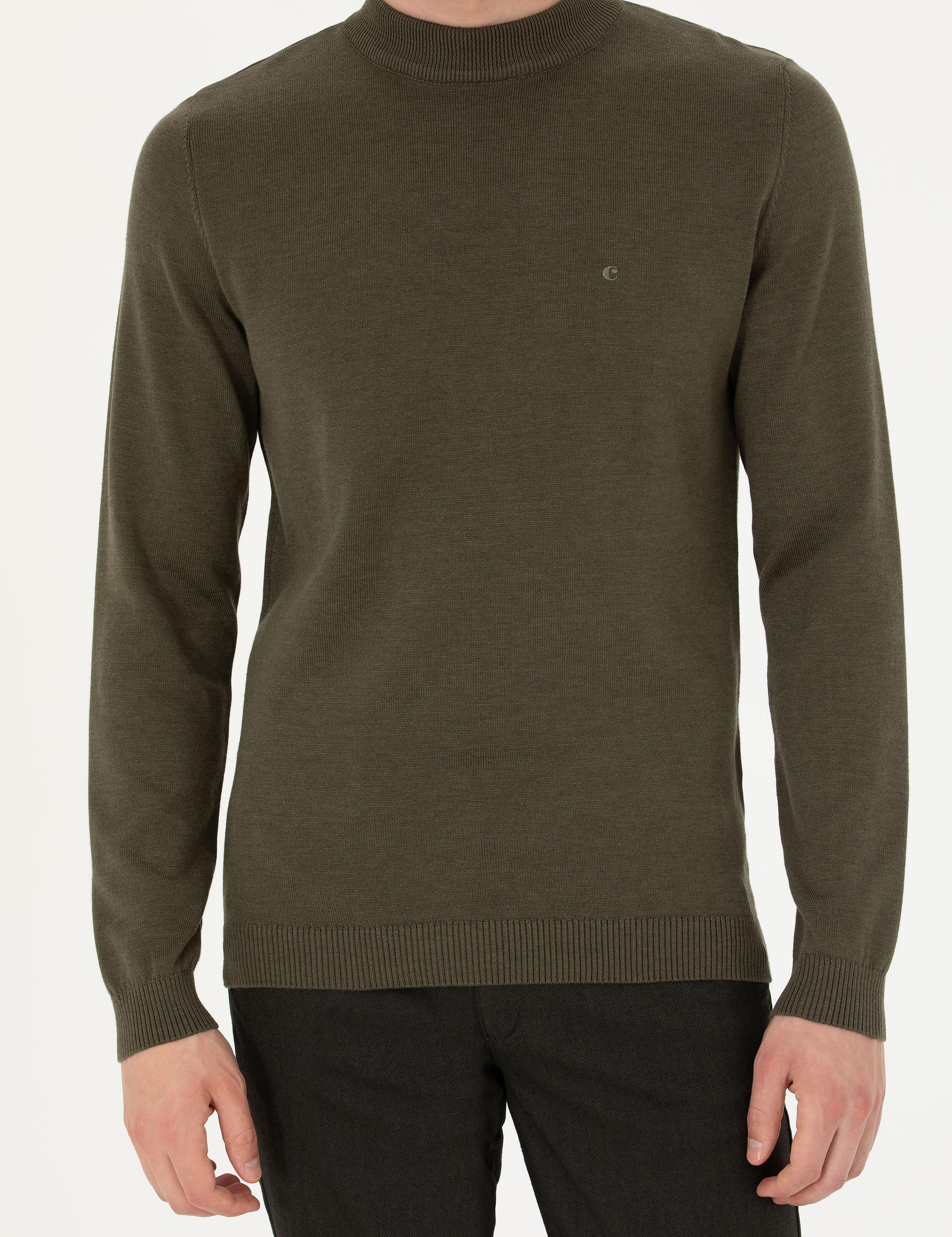 Haki Regular Fit Çeyrek Balıkçı Yaka Basic Triko Kazak - 50274701021