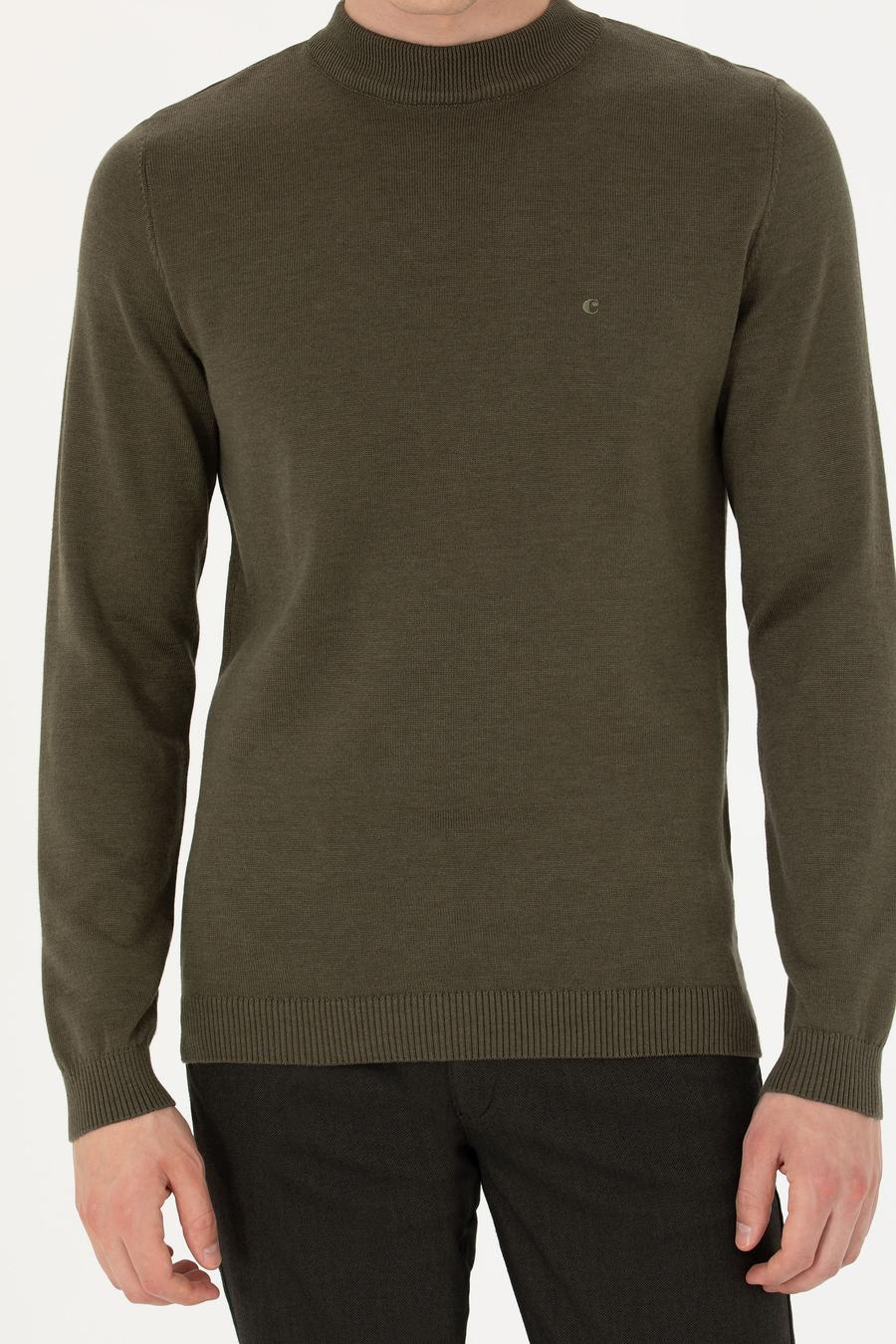 Haki Regular Fit Çeyrek Balıkçı Yaka Basic Triko Kazak - 50274701021