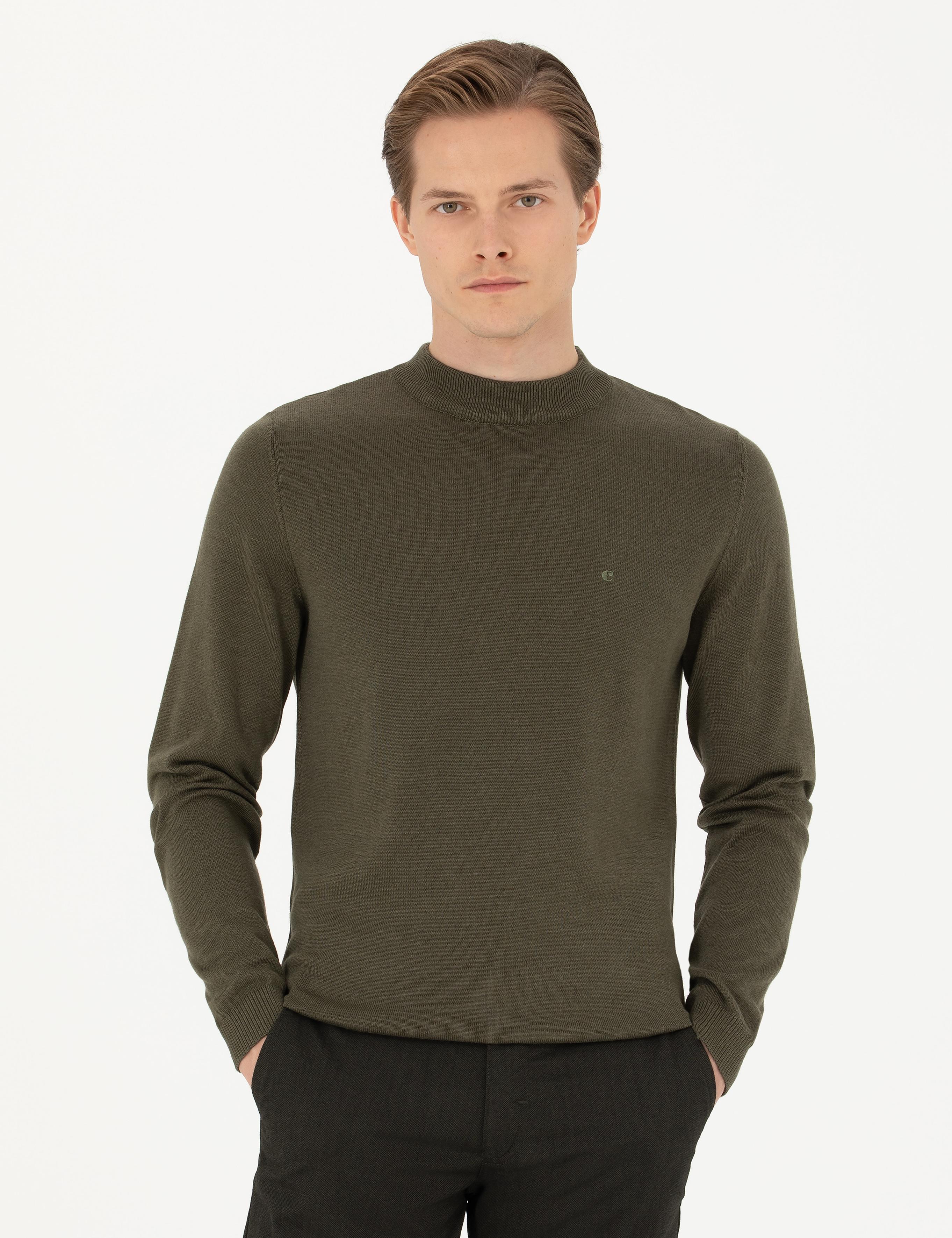 Haki Regular Fit Çeyrek Balıkçı Yaka Basic Triko Kazak - 50274701021