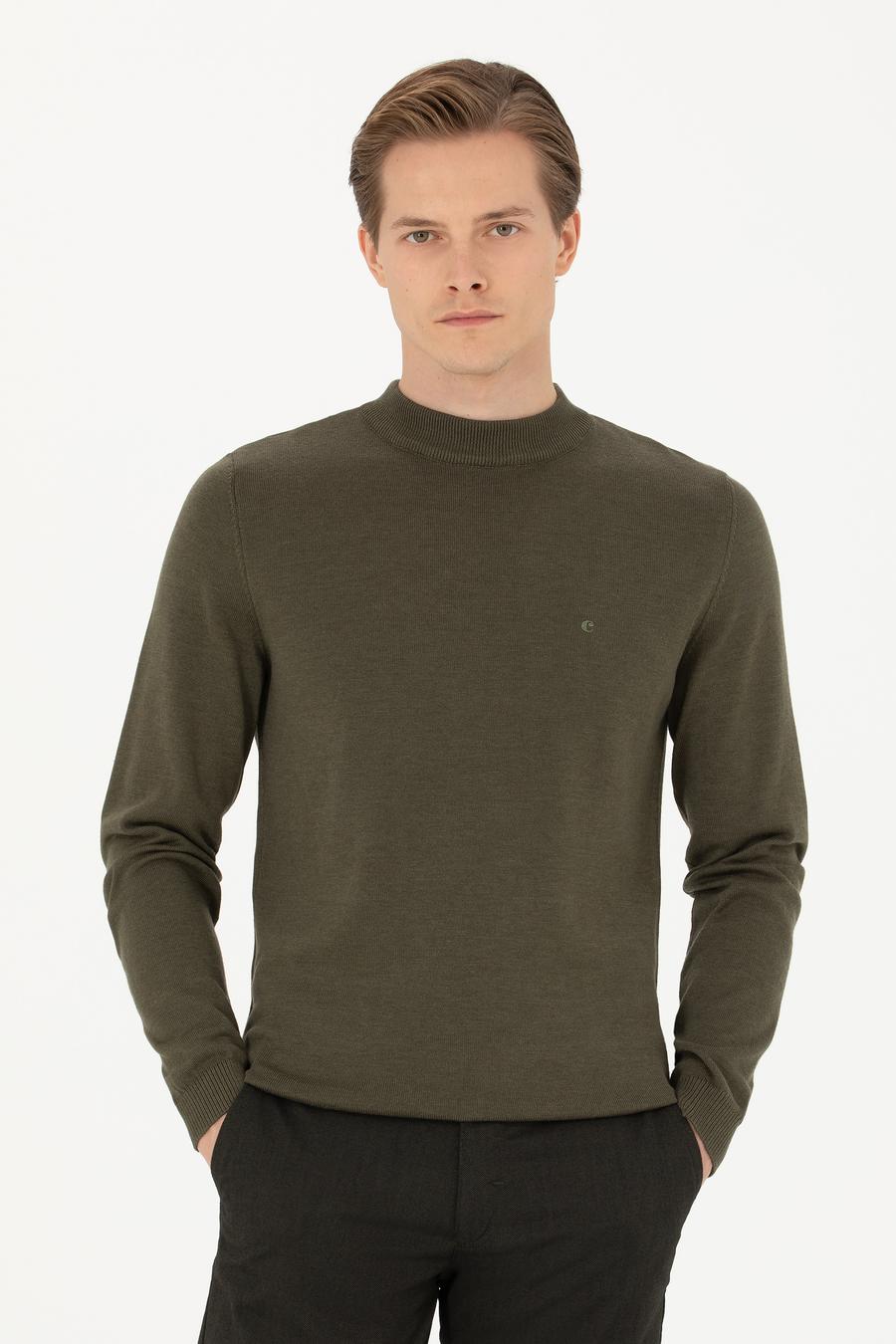 Haki Regular Fit Çeyrek Balıkçı Yaka Basic Triko Kazak - 50274701021