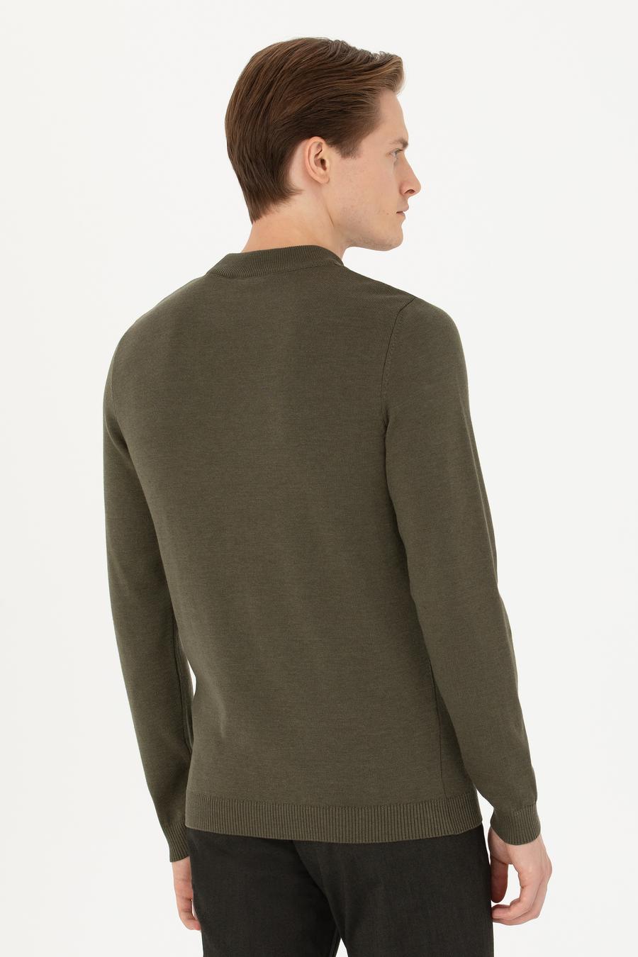 Haki Regular Fit Çeyrek Balıkçı Yaka Basic Triko Kazak - 50274701021