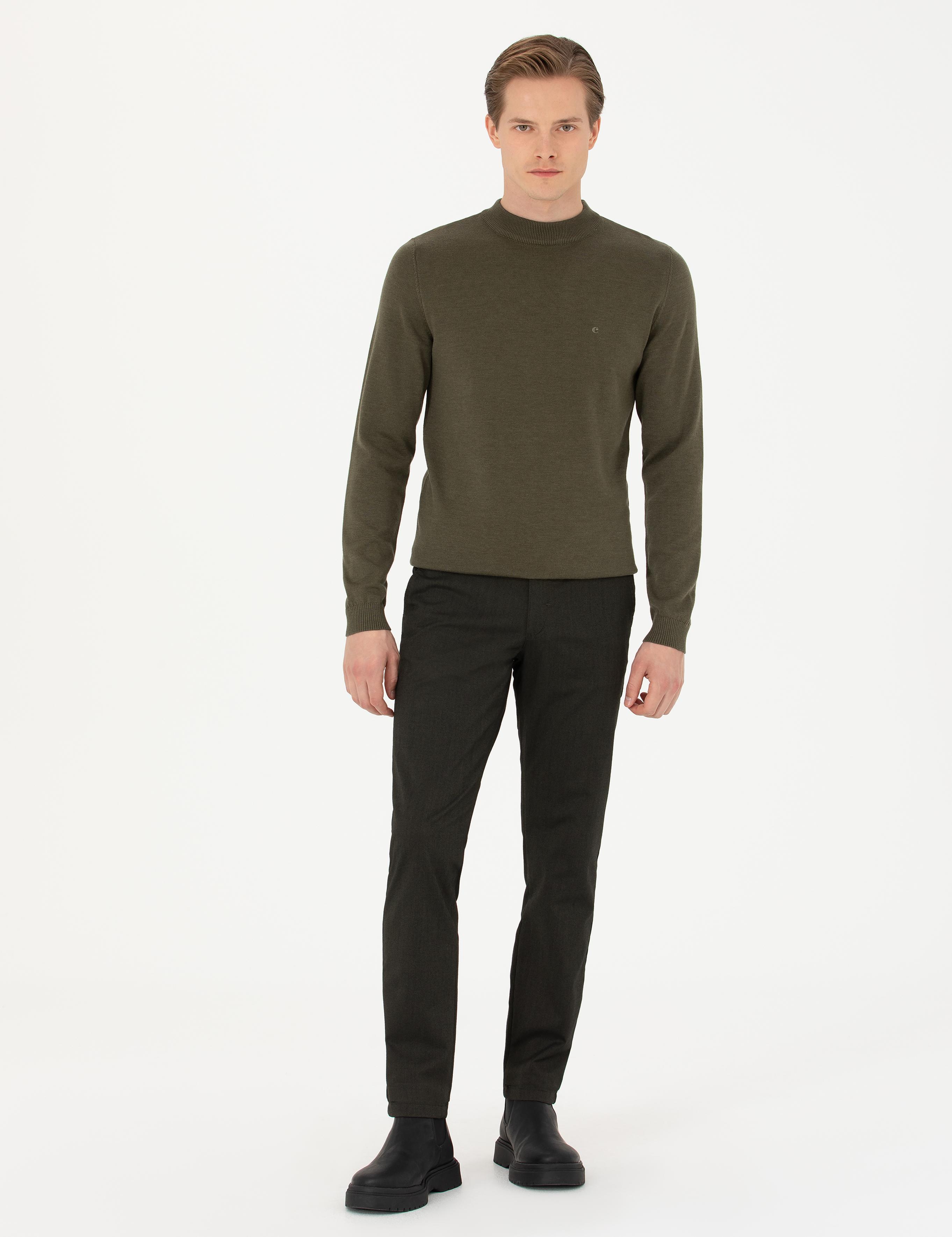 Haki Regular Fit Çeyrek Balıkçı Yaka Basic Triko Kazak - 50274701021