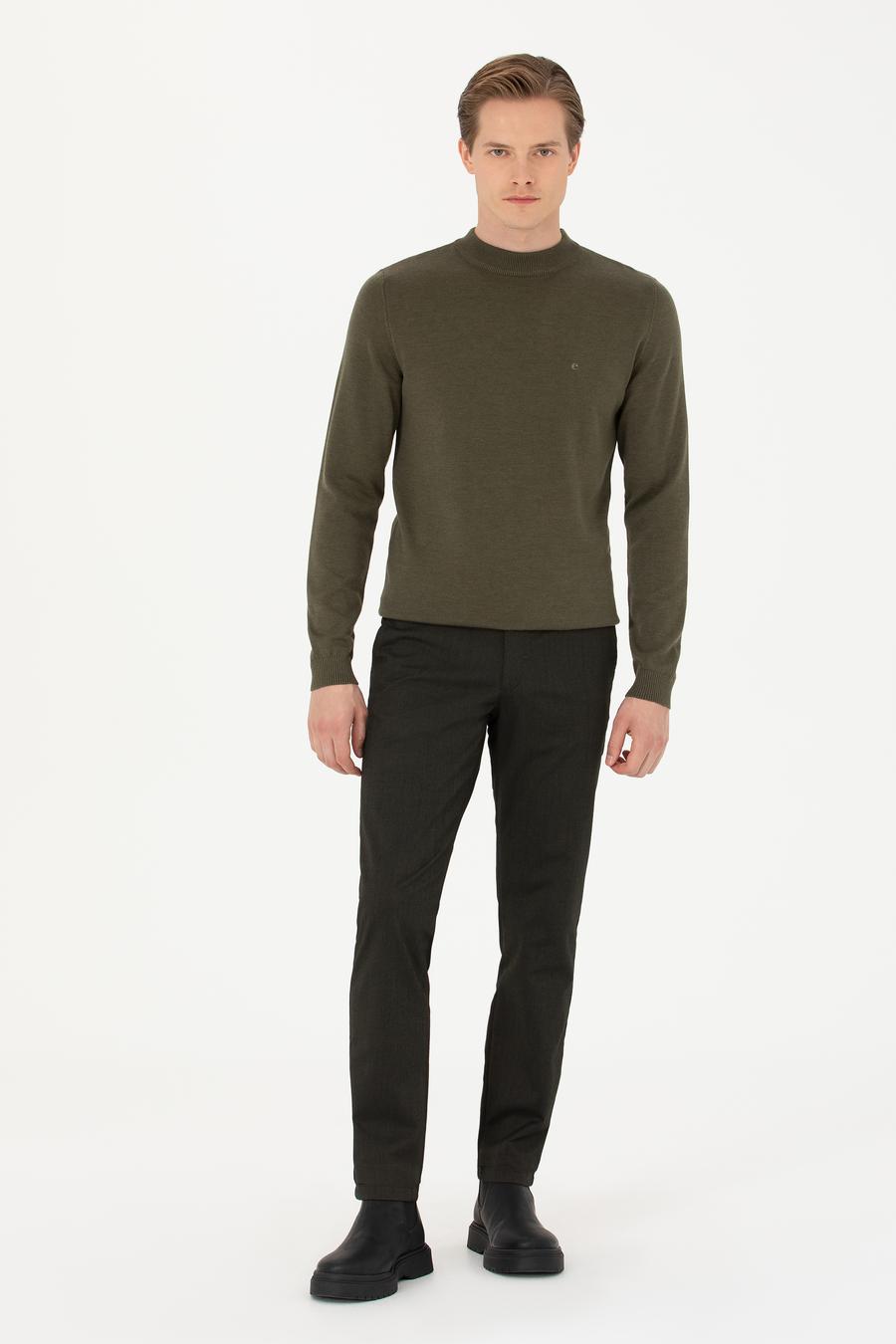 Haki Regular Fit Çeyrek Balıkçı Yaka Basic Triko Kazak - 50274701021