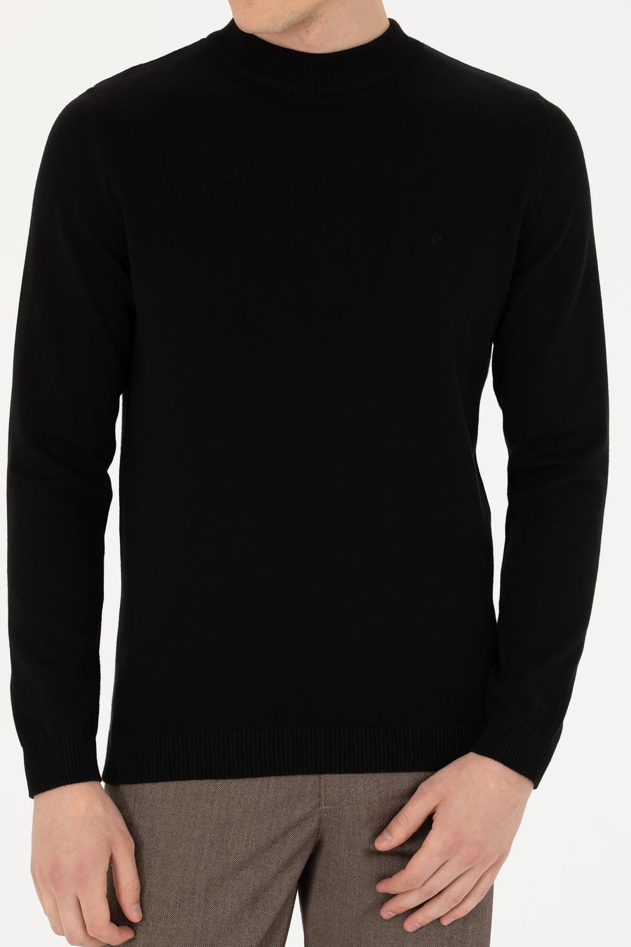 Siyah Regular Fit Çeyrek Balıkçı Yaka Basic Triko Kazak - 50274701041