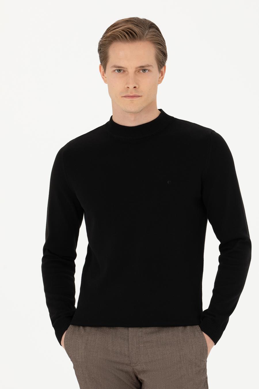 Siyah Regular Fit Çeyrek Balıkçı Yaka Basic Triko Kazak - 50274701041