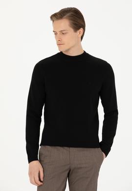 Siyah Regular Fit Çeyrek Balıkçı Yaka Basic Triko Kazak