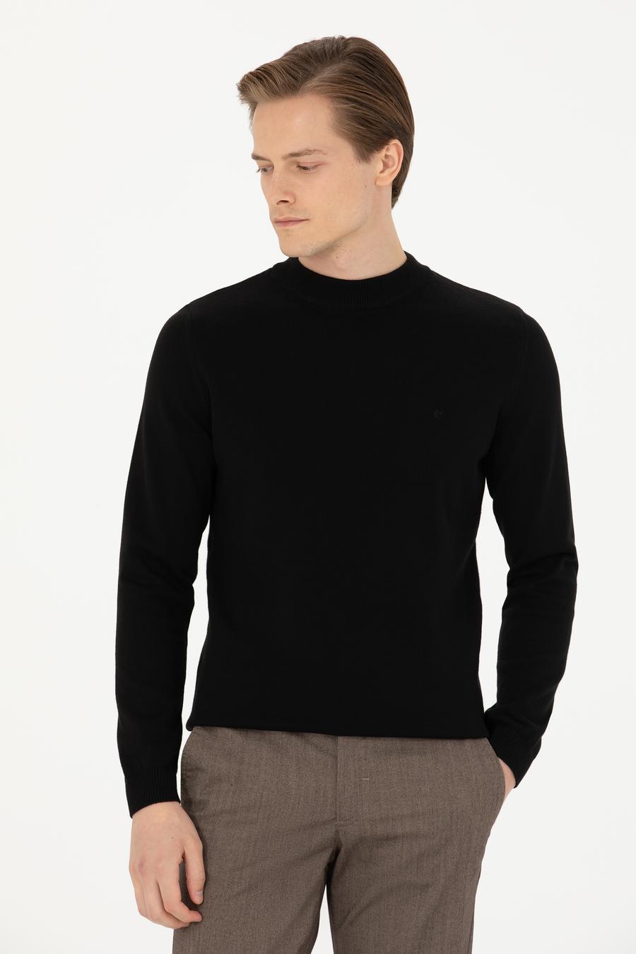 Siyah Regular Fit Çeyrek Balıkçı Yaka Basic Triko Kazak - 50274701041