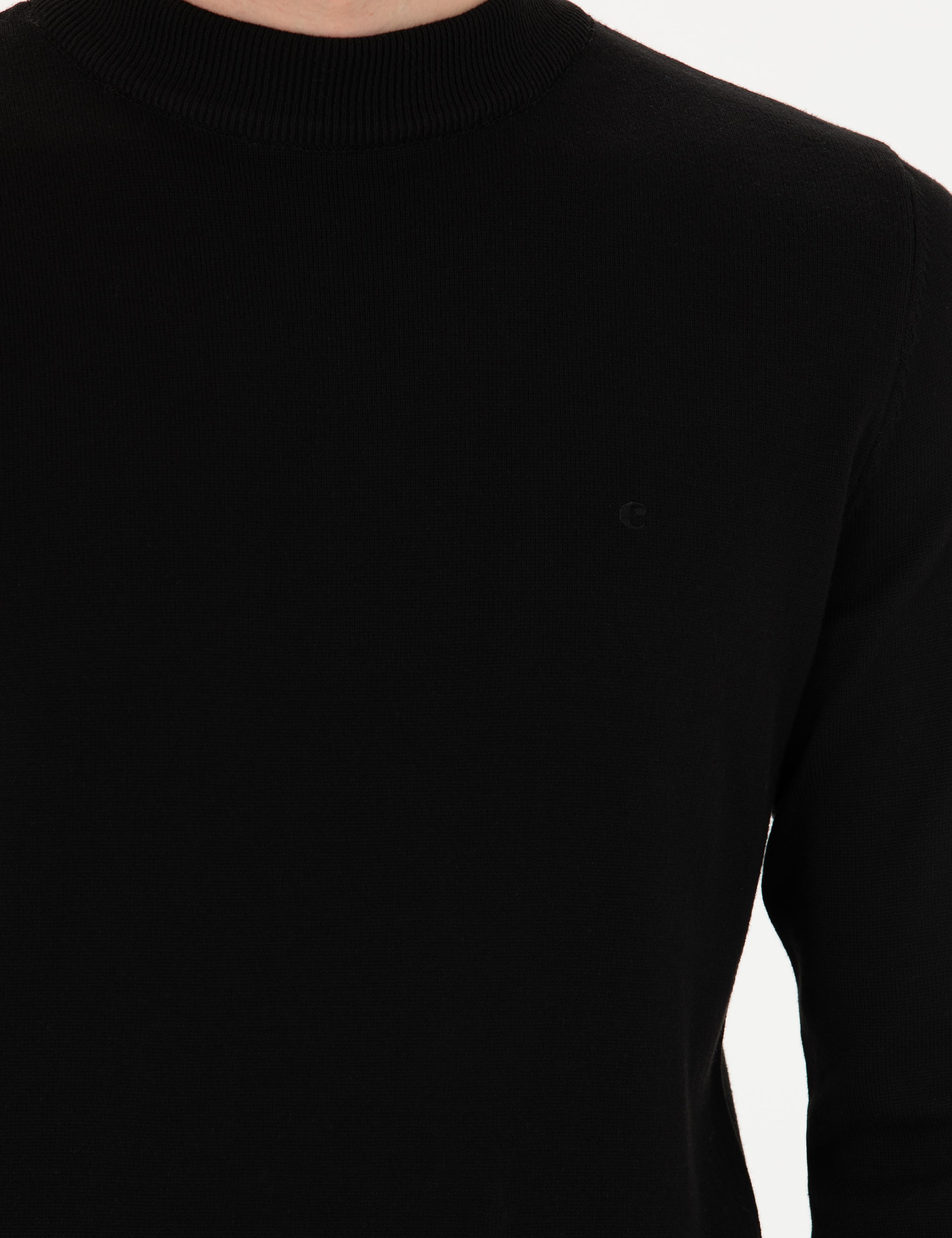 Siyah Regular Fit Çeyrek Balıkçı Yaka Basic Triko Kazak - 50274701041