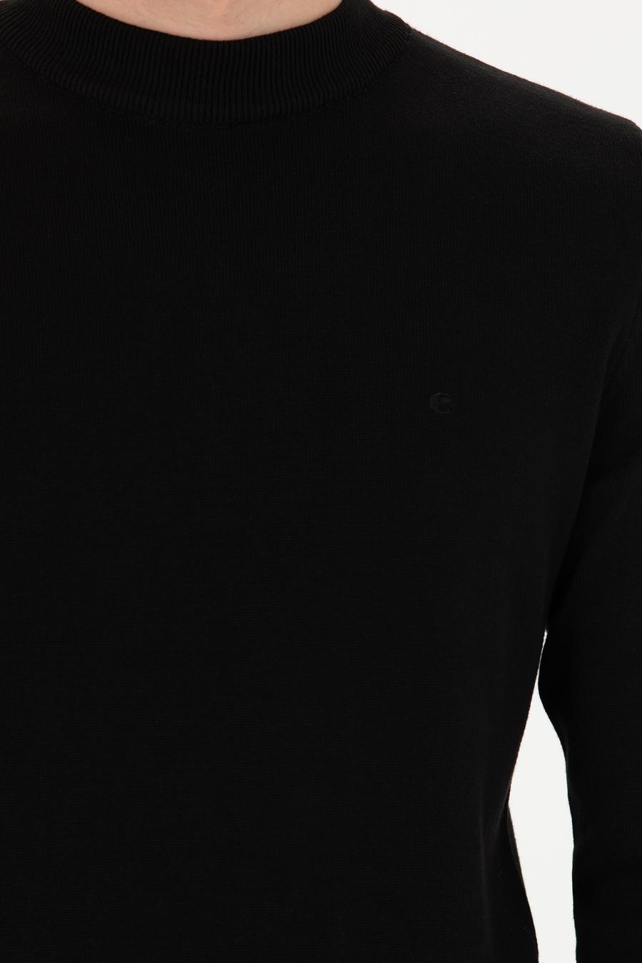 Siyah Regular Fit Çeyrek Balıkçı Yaka Basic Triko Kazak - 50274701041