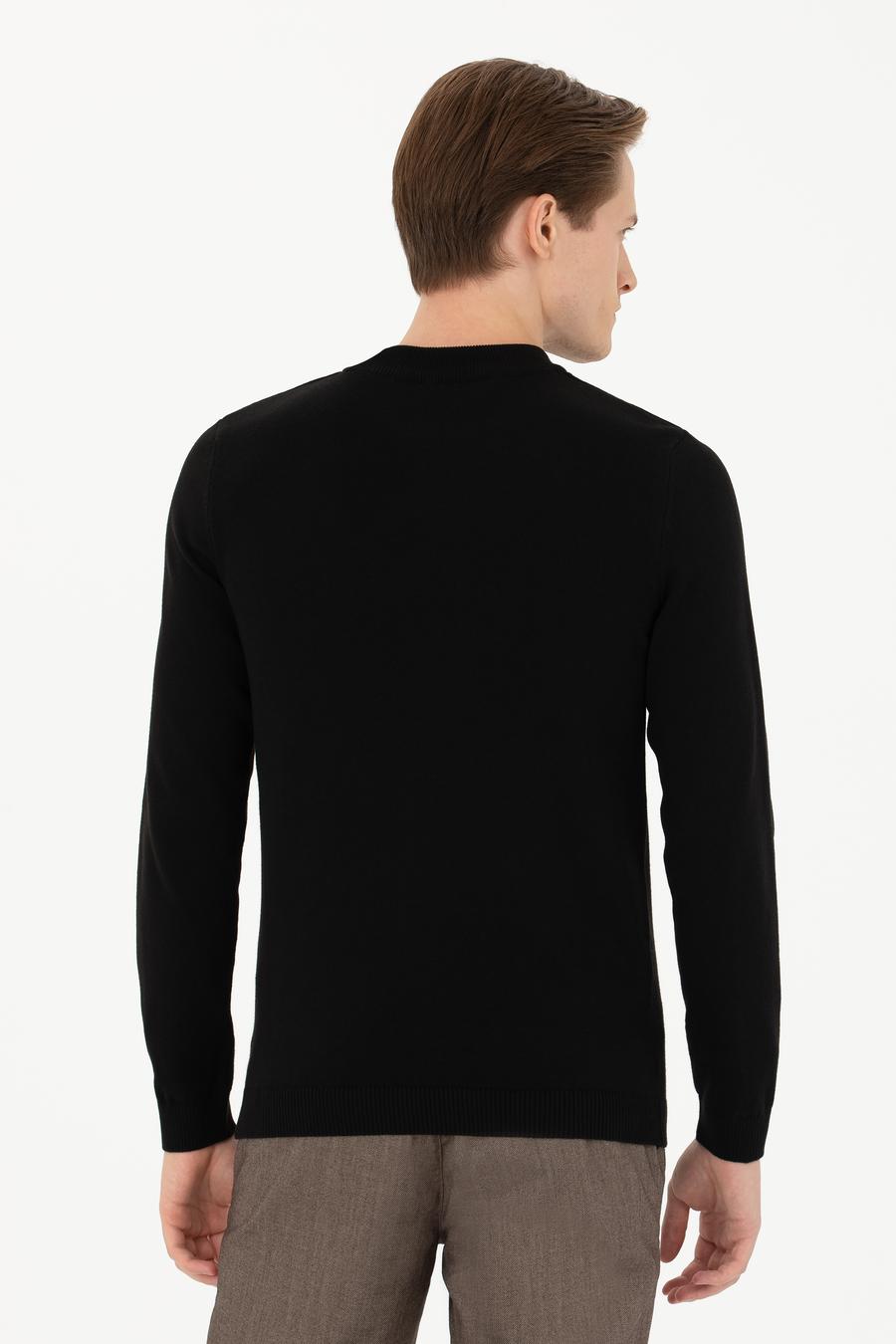 Siyah Regular Fit Çeyrek Balıkçı Yaka Basic Triko Kazak - 50274701041