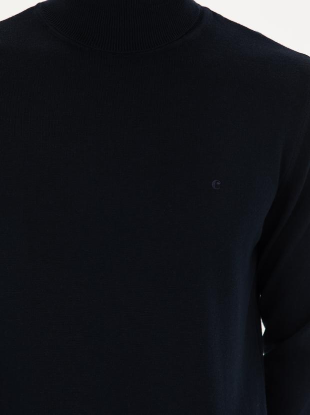 Lacivert Slim Fit Balıkçı Yaka Basic Triko Kazak
