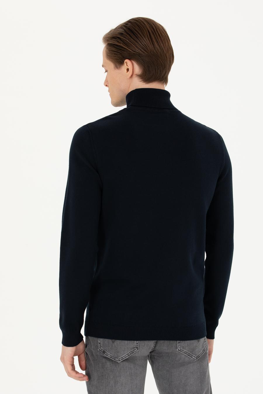 Lacivert Slim Fit Balıkçı Yaka Basic Triko Kazak - 50270164003