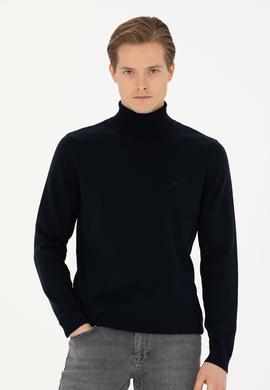 Lacivert Slim Fit Balıkçı Yaka Basic Triko Kazak