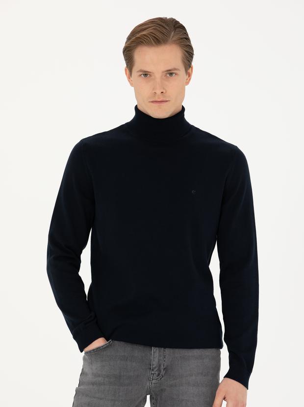 Lacivert Slim Fit Balıkçı Yaka Basic Triko Kazak