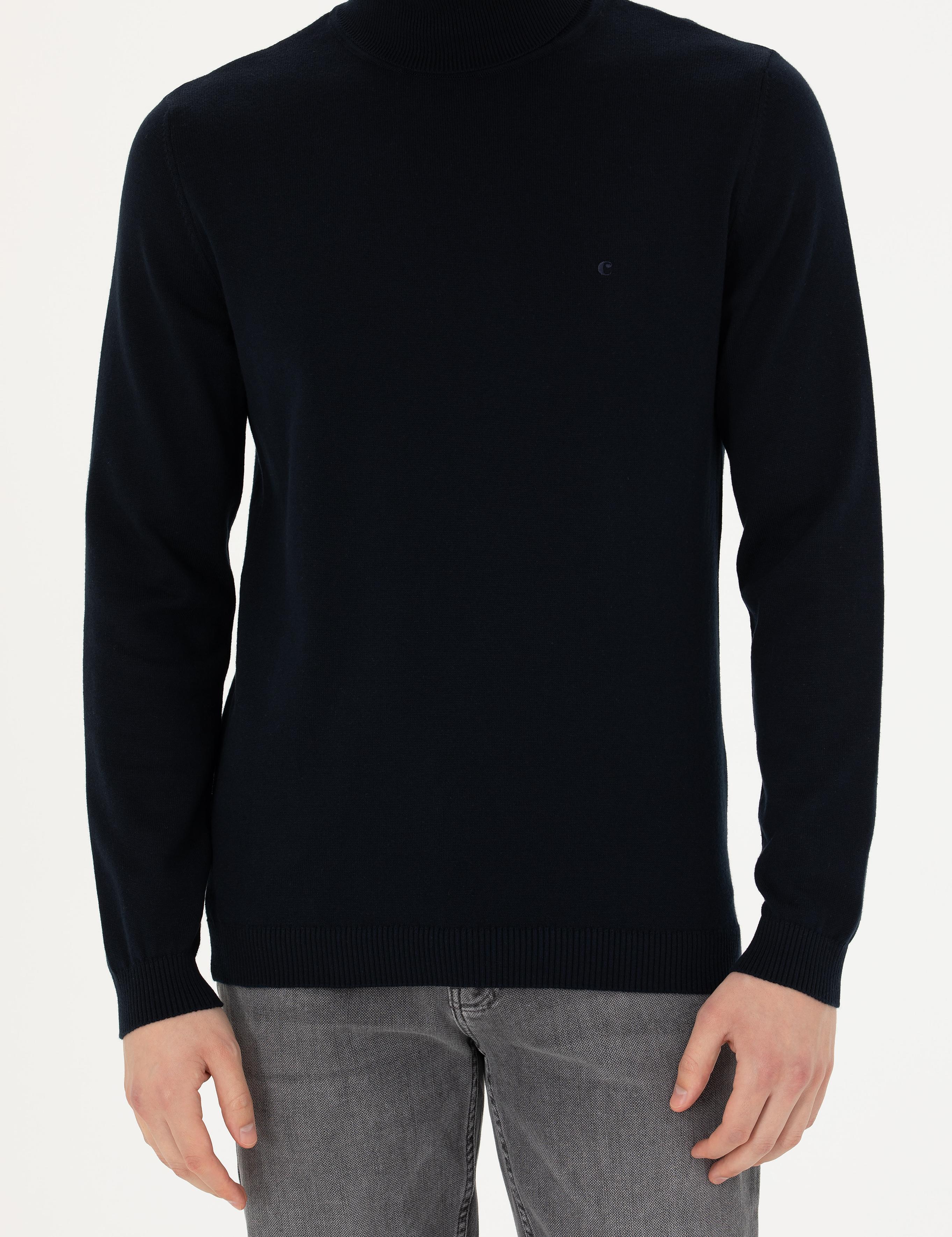 Lacivert Slim Fit Balıkçı Yaka Basic Triko Kazak - 50270164003