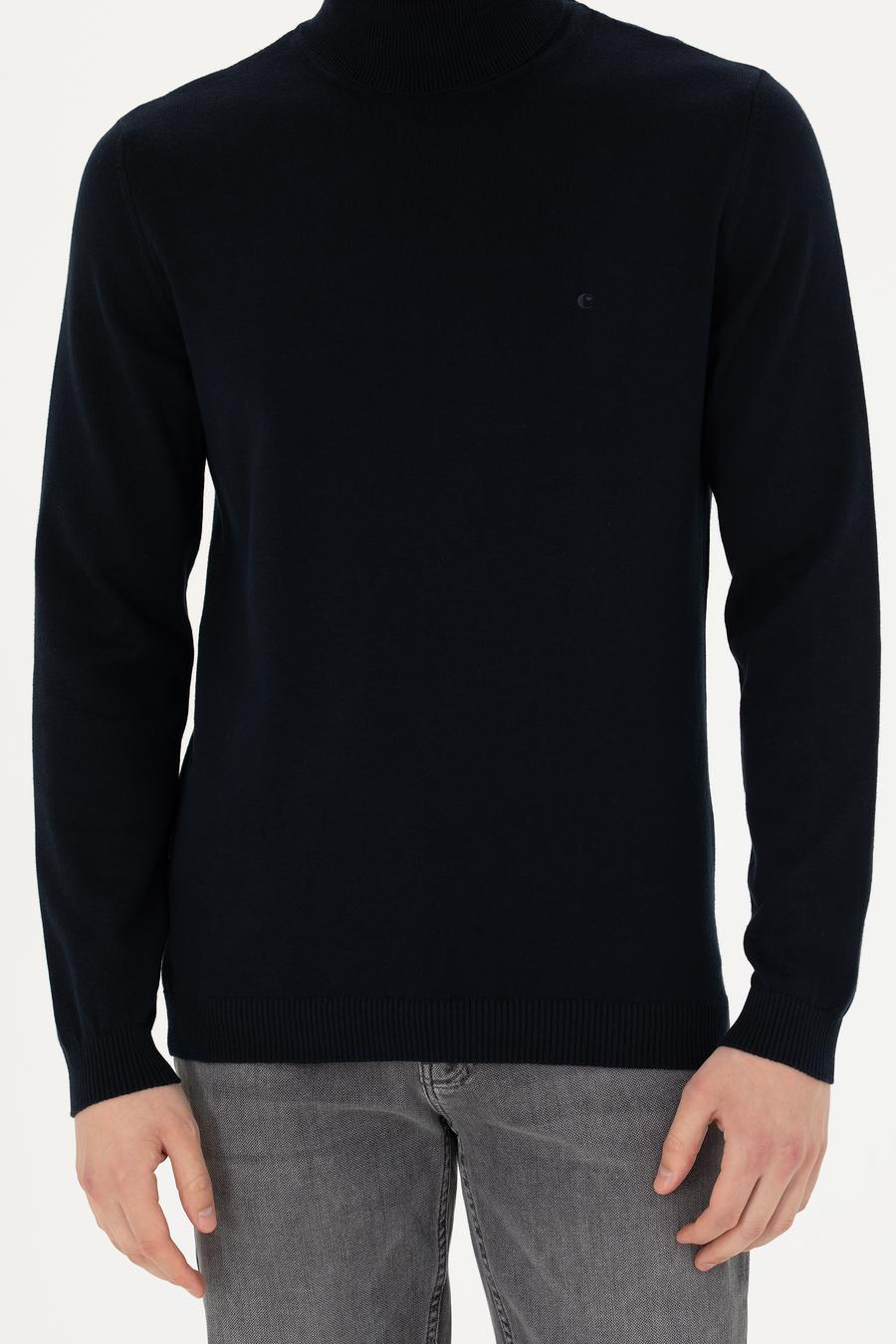 Lacivert Slim Fit Balıkçı Yaka Basic Triko Kazak - 50270164003