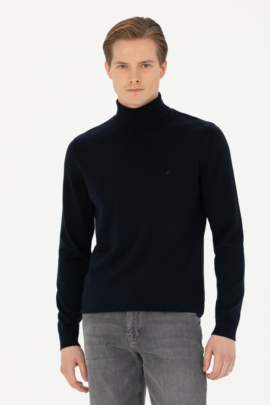 Lacivert Slim Fit Balıkçı Yaka Basic Triko Kazak - 50270164003