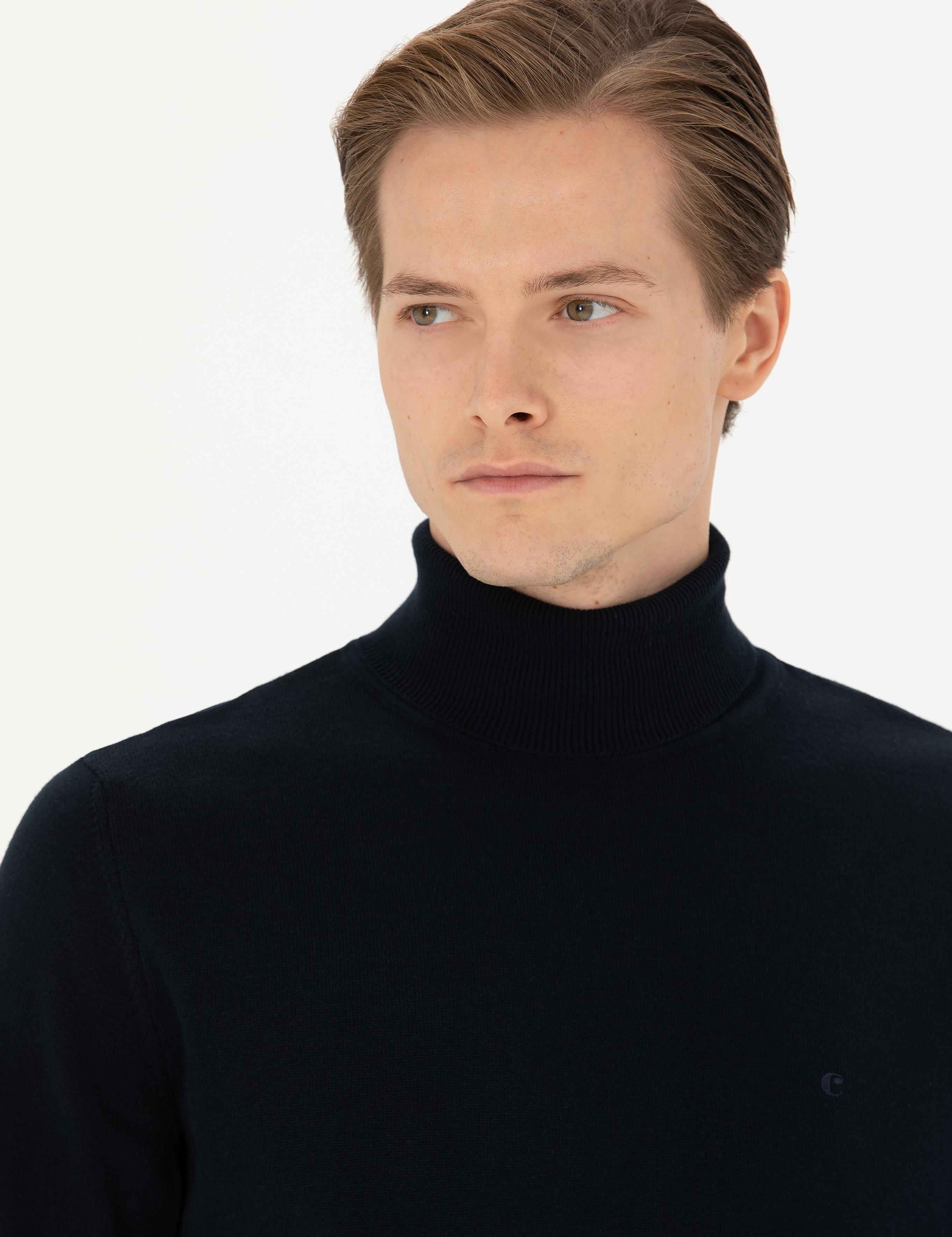 Lacivert Slim Fit Balıkçı Yaka Basic Triko Kazak - 50270164003