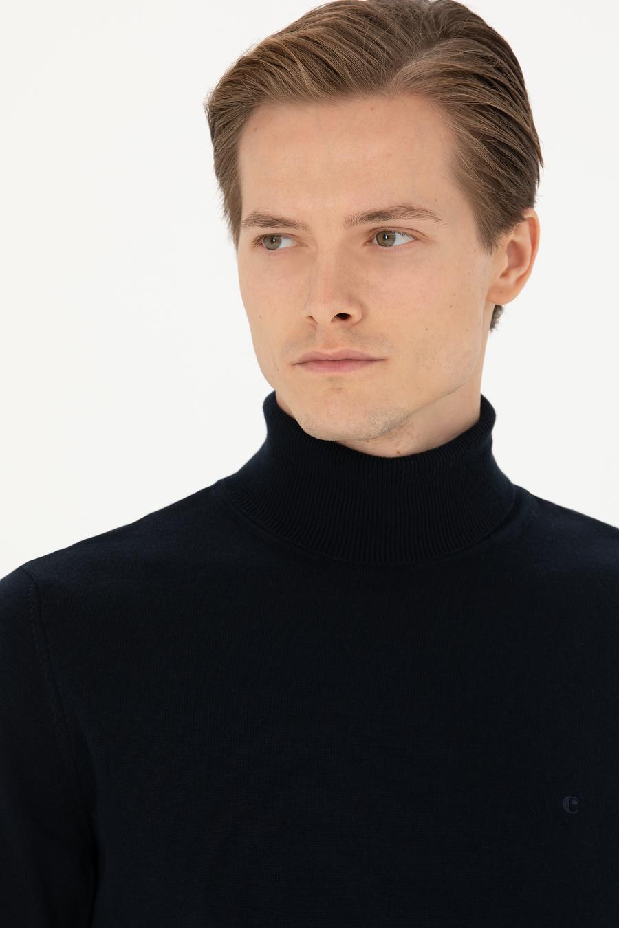 Lacivert Slim Fit Balıkçı Yaka Basic Triko Kazak - 50270164003