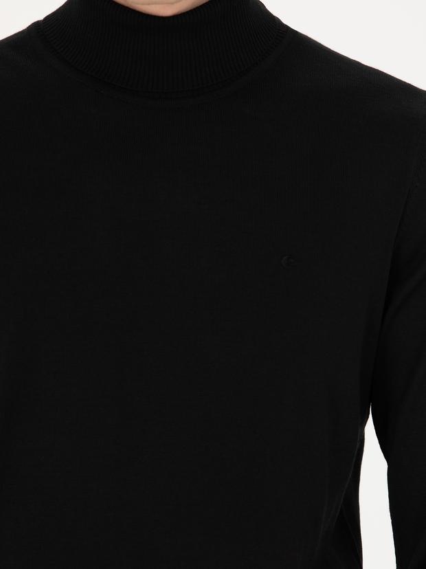 Siyah Slim Fit Balıkçı Yaka Triko Kazak
