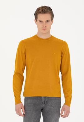 Sarı Slim Fit Bisiklet Yaka Triko Kazak