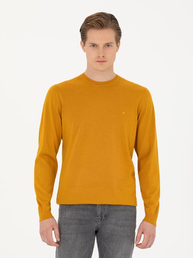 Sarı Slim Fit Bisiklet Yaka Triko Kazak