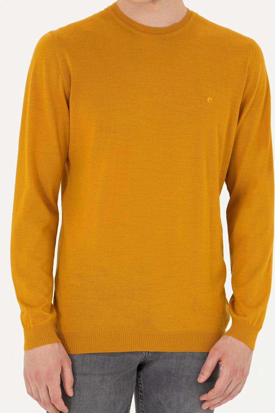 Sarı Slim Fit Bisiklet Yaka Triko Kazak - 50270174115