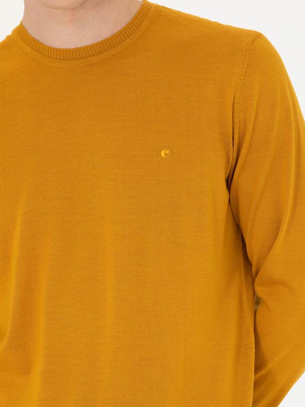Sarı Slim Fit Bisiklet Yaka Triko Kazak