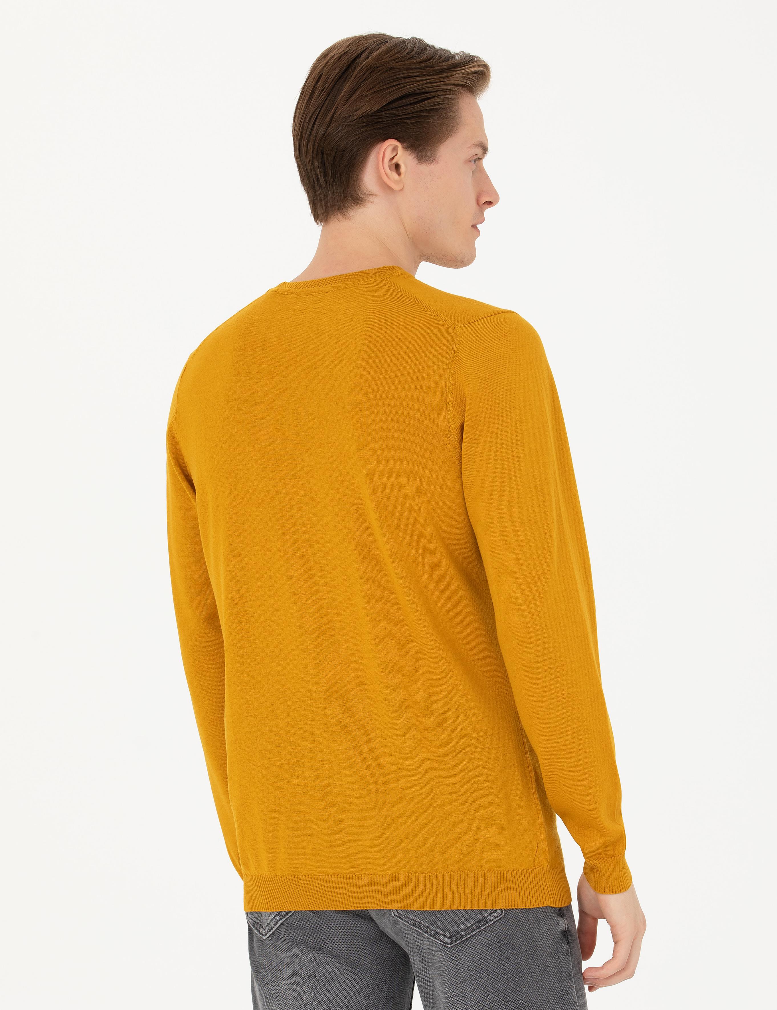 Sarı Slim Fit Bisiklet Yaka Triko Kazak - 50270174115