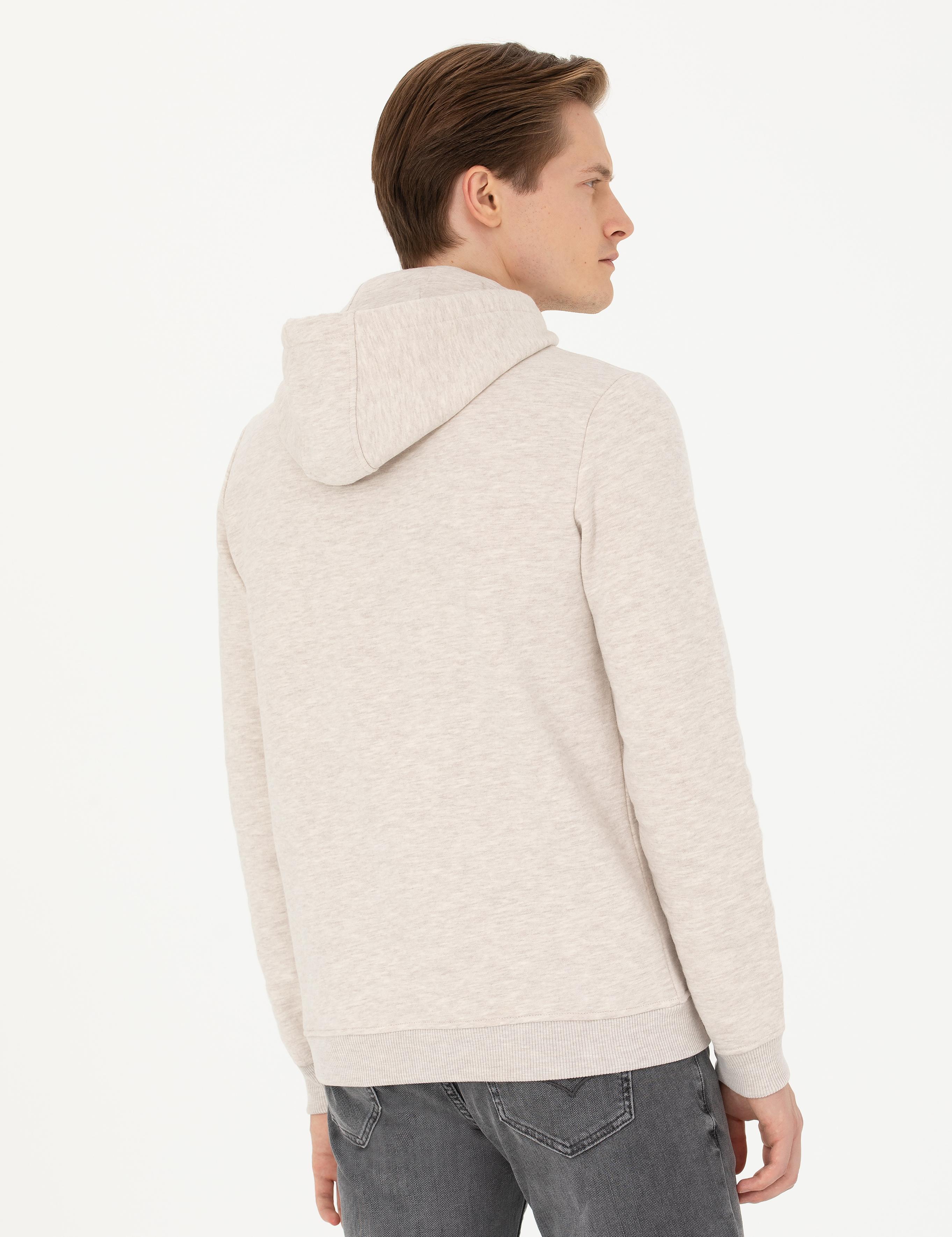 Bej Melanj Regular Fit Pamuk Karışımlı Kapüşonlu Sweatshirt - 50272475024