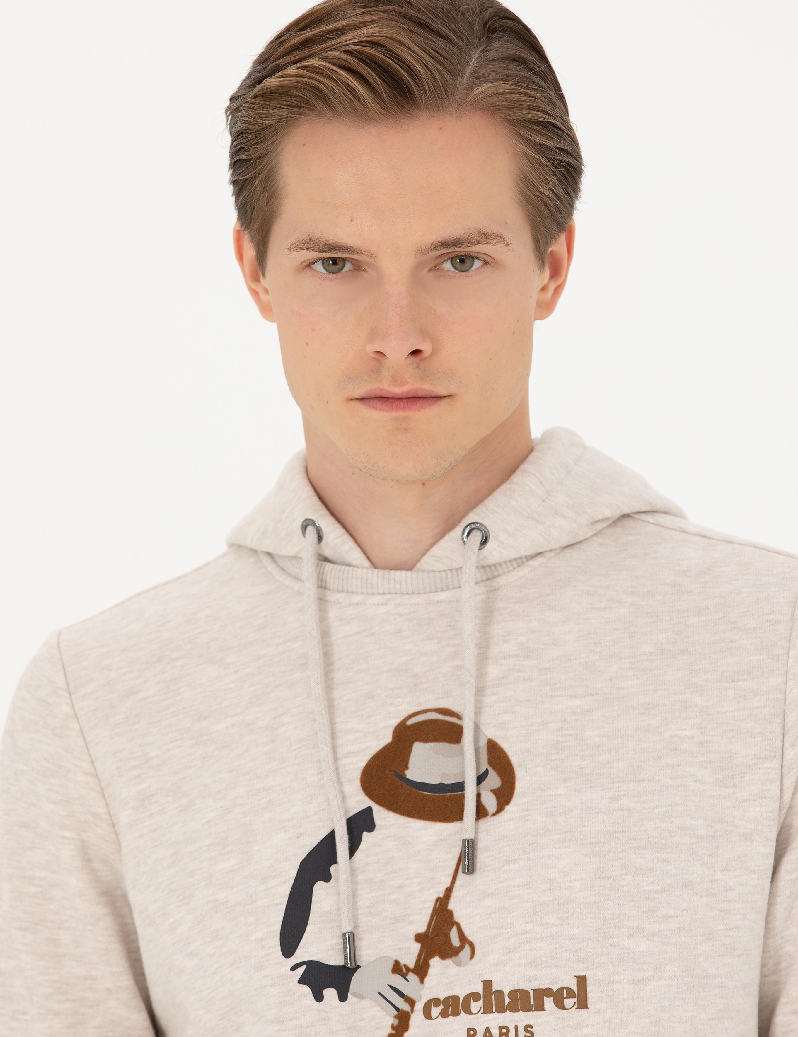 Bej Melanj Regular Fit Pamuk Karışımlı Kapüşonlu Sweatshirt - 50272475024