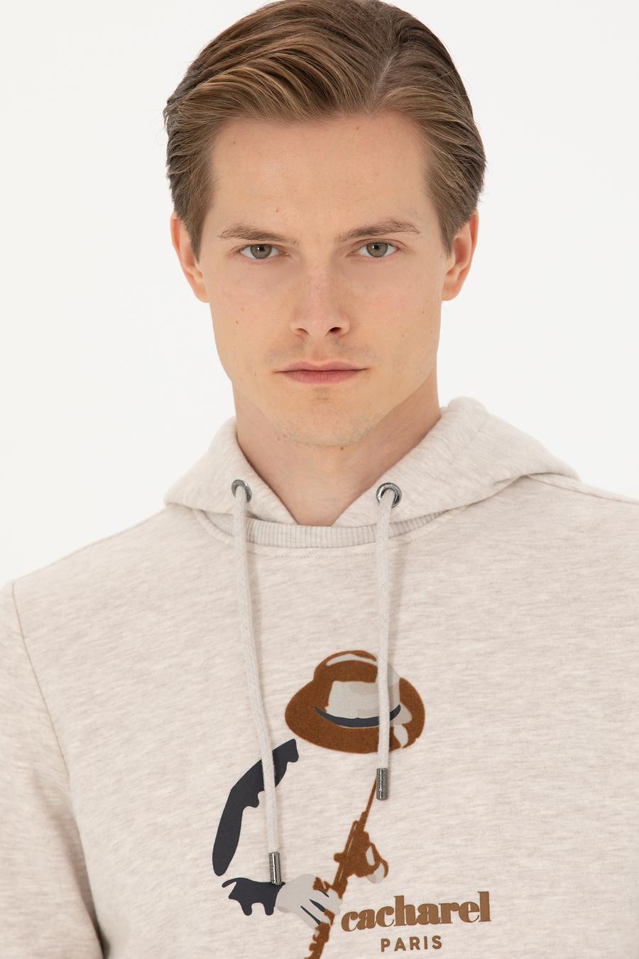 Bej Melanj Regular Fit Pamuk Karışımlı Kapüşonlu Sweatshirt - 50272475024