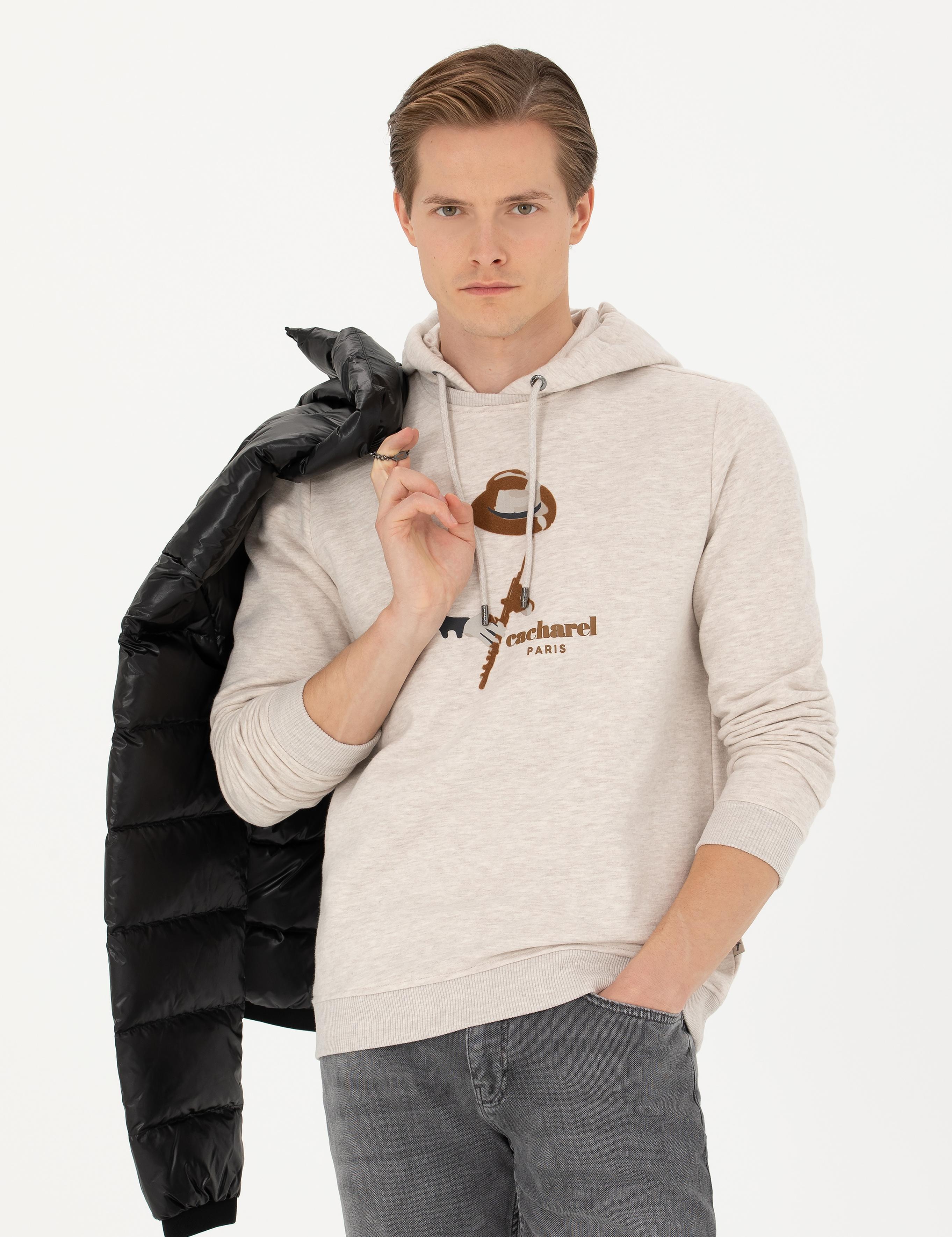 Bej Melanj Regular Fit Pamuk Karışımlı Kapüşonlu Sweatshirt - 50272475024