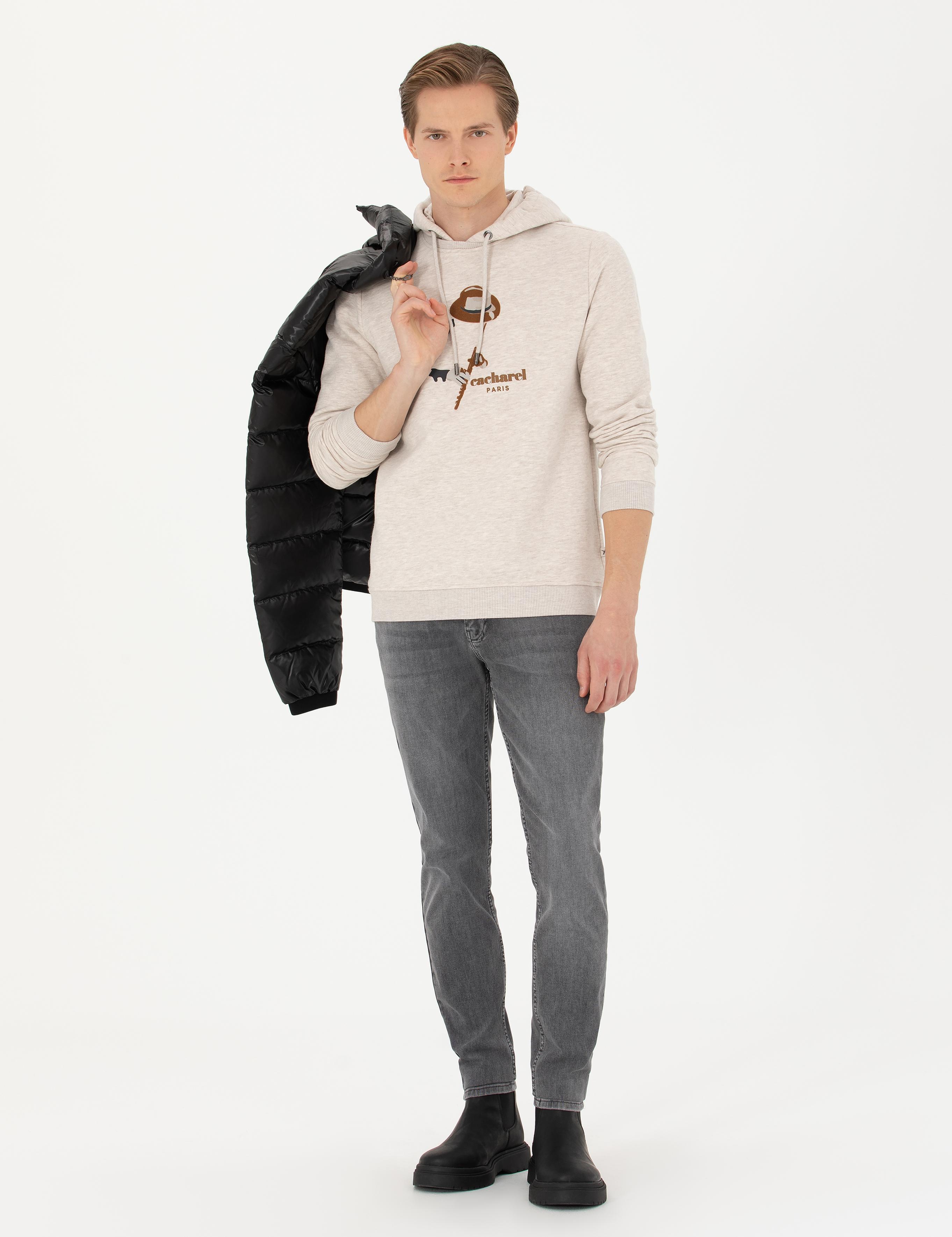 Bej Melanj Regular Fit Pamuk Karışımlı Kapüşonlu Sweatshirt - 50272475024