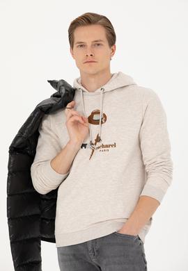 Bej Melanj Regular Fit Pamuk Karışımlı Kapüşonlu Sweatshirt
