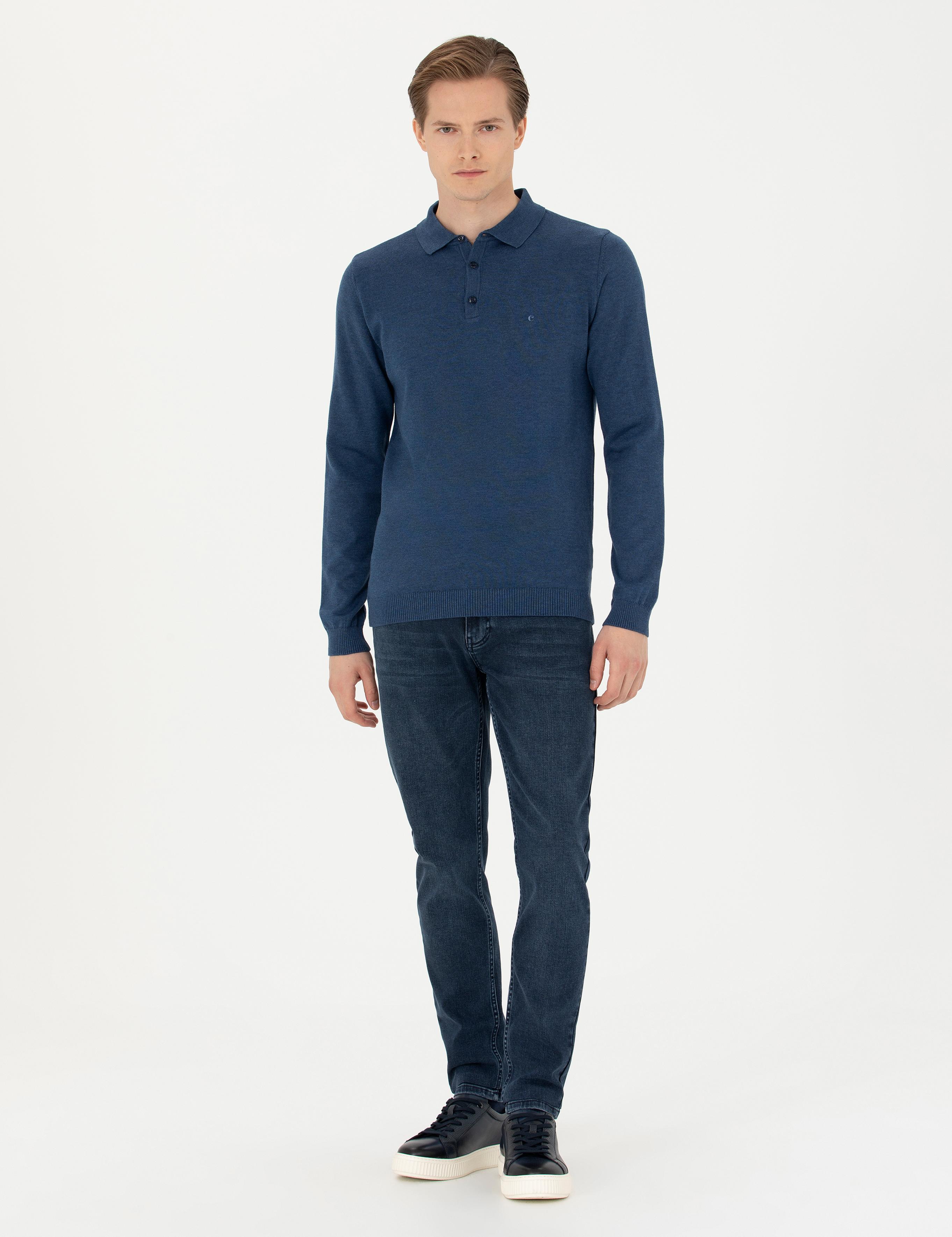 İndigo Slim Fit Pamuk Karışımlı Polo Yaka Basic Triko Kazak - 50274546029
